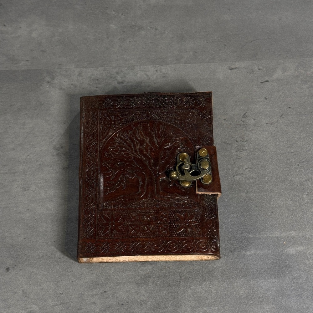 The Leather Farm Journal Unisex Brown Tree of Life Embossed Leather Diary Notes